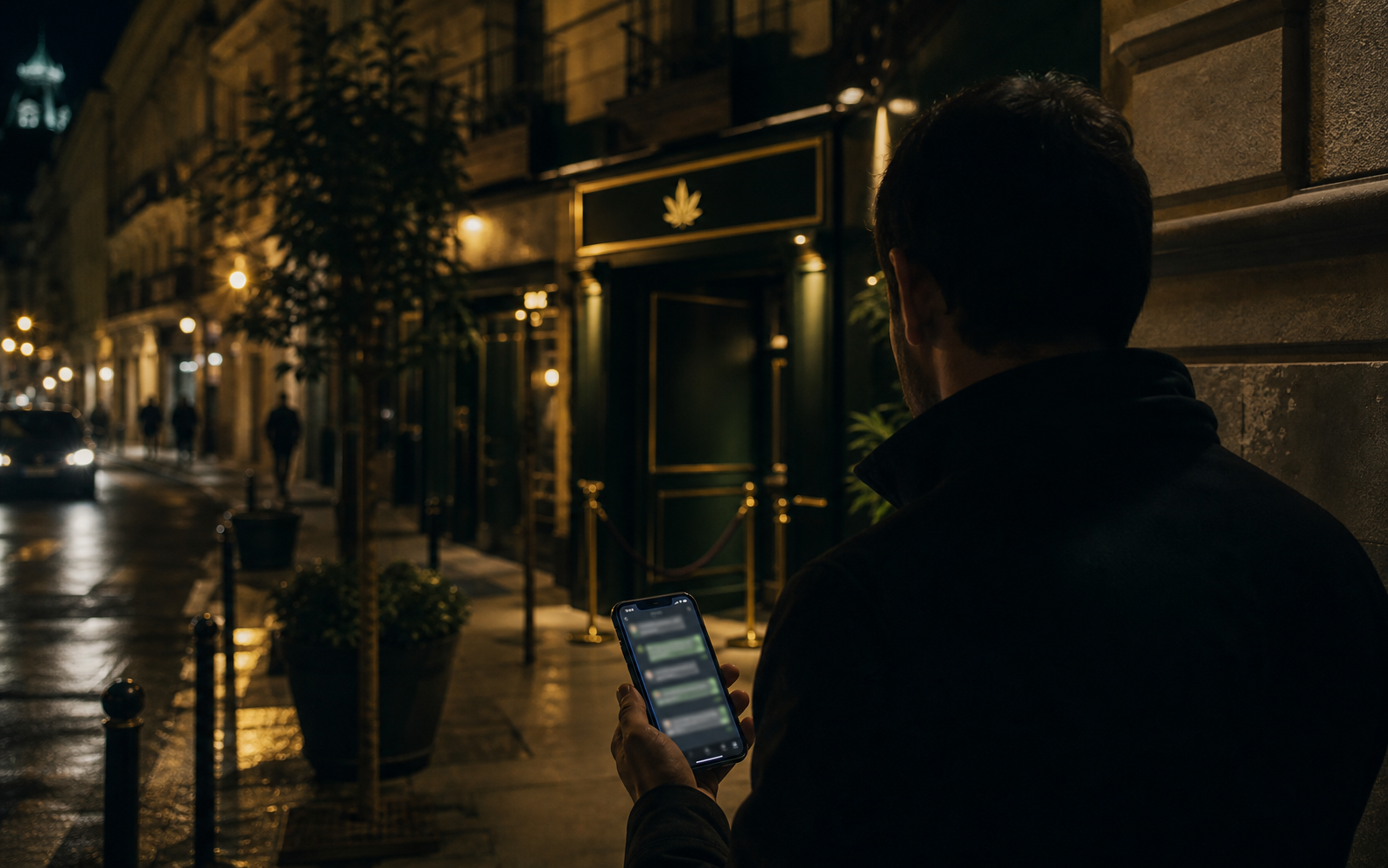 Tourist checking a suspicious phone message in Madrid