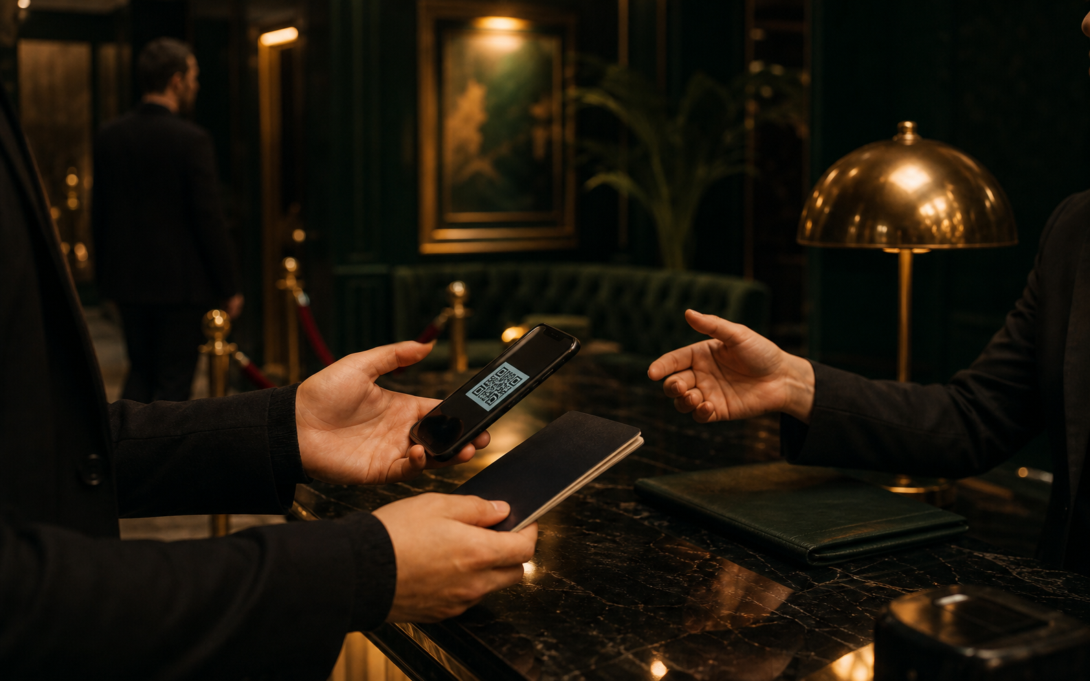 Adult member presenting ID at private club reception
