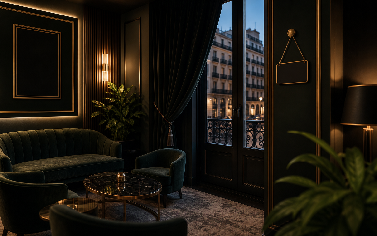 Private lounge interior with Madrid view and no public activity